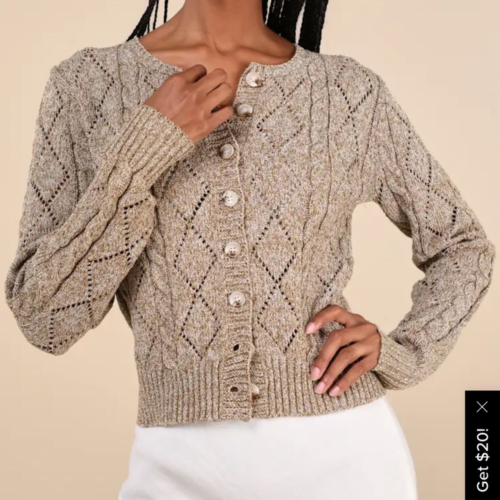 Women's Cable Knit Cardigan Sweater - Tan